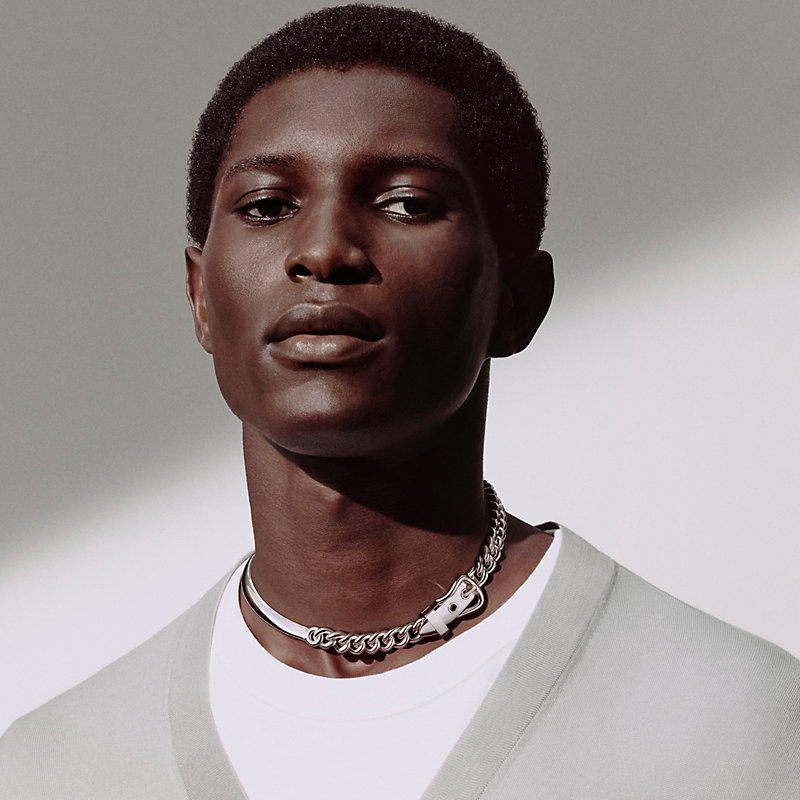 Boucle Sellier Inflexible necklace, large model - Silver | Hermès